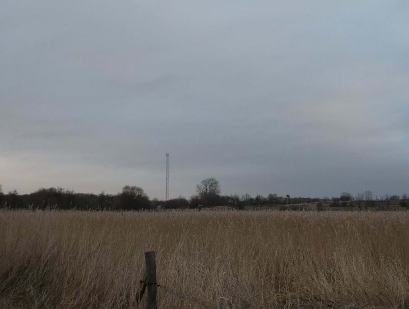 Foto 2 Efter viser visualisering af telemast set fra stien der går i forlængelse af Højvang, hvor stien krydser åen.
