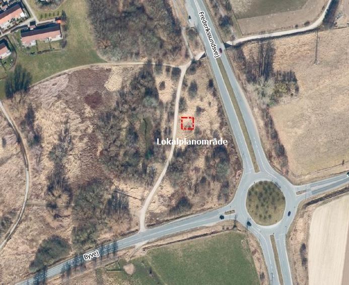 Foto 1: Ortofoto, hvor placering for lokalplanområdet er vist