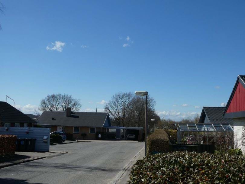 Før visualisering set fra Byvangen i en afstand af ca. 400 m