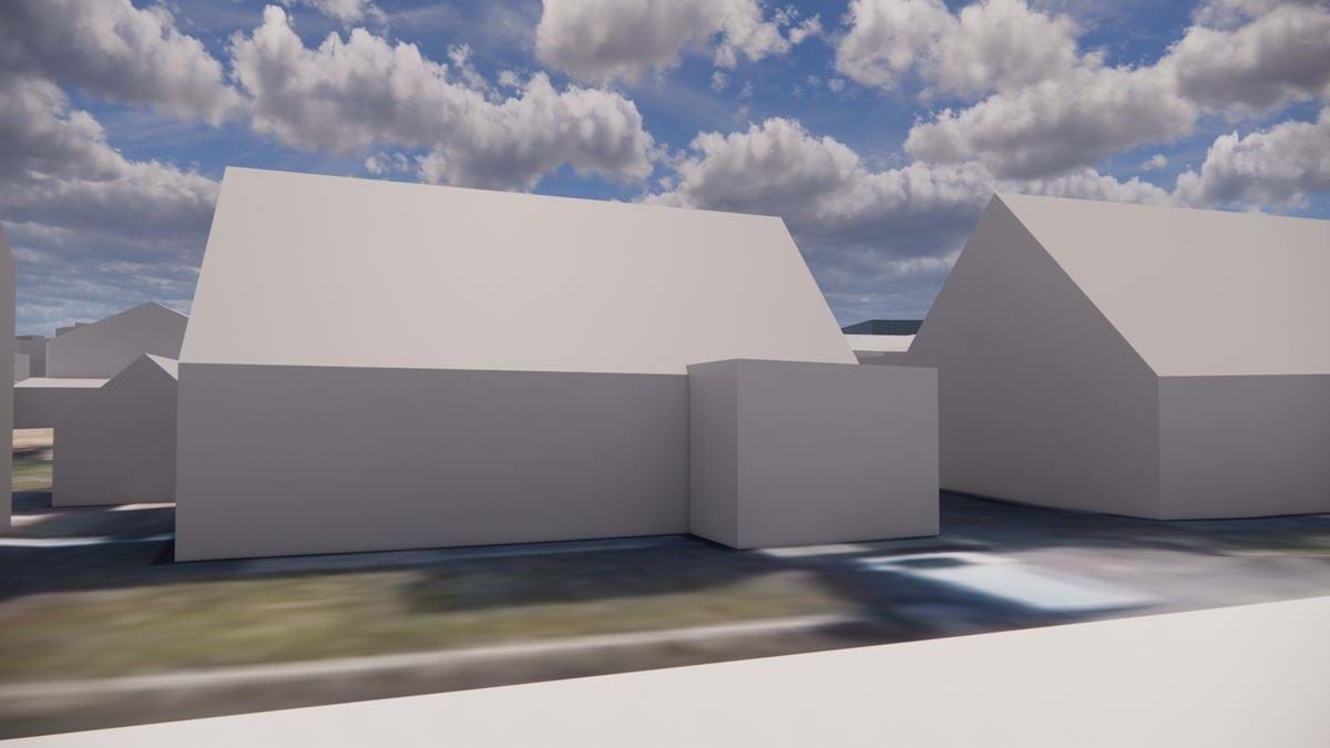 Visualisering af ny bebyggelse i 25 meters højde set fra Byvej 22