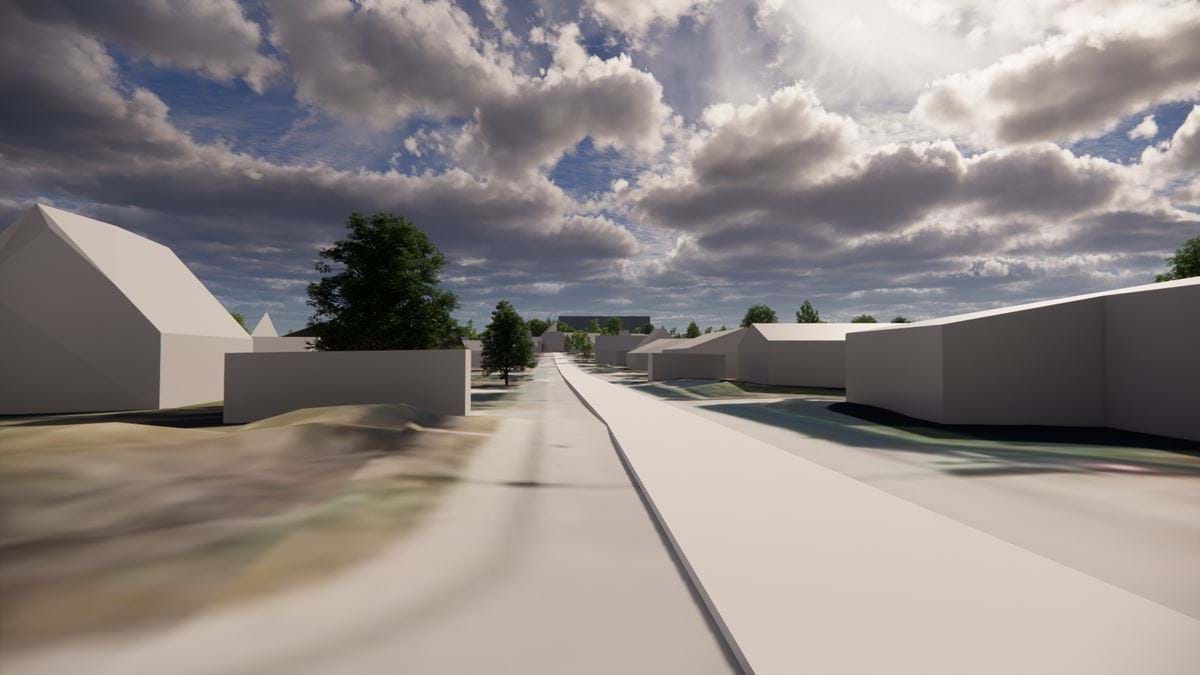 Visualisering af ny bebyggelse i 25 meters højde set fra Hofvej 22