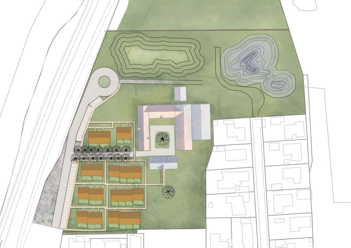 Billedet viser en illustereret situationsplan for lokalplanområdet.
