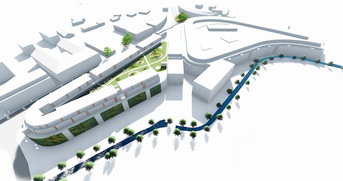 Ny boligbebyggelse på parkeringshuset set fra luften
