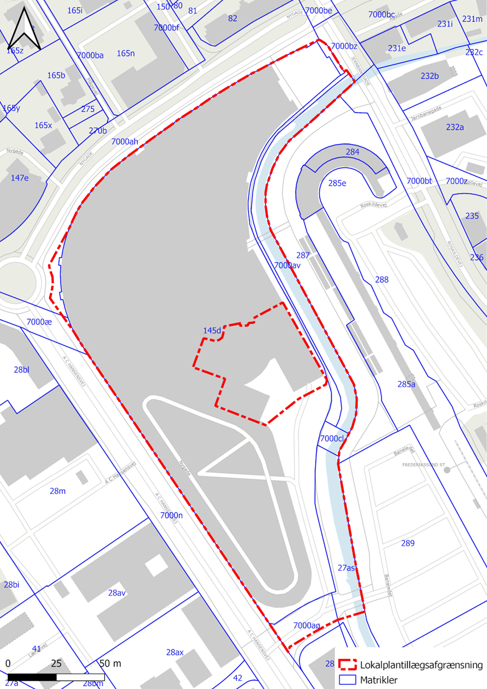 Afgrænsning af lokalplanområdet med matrikler