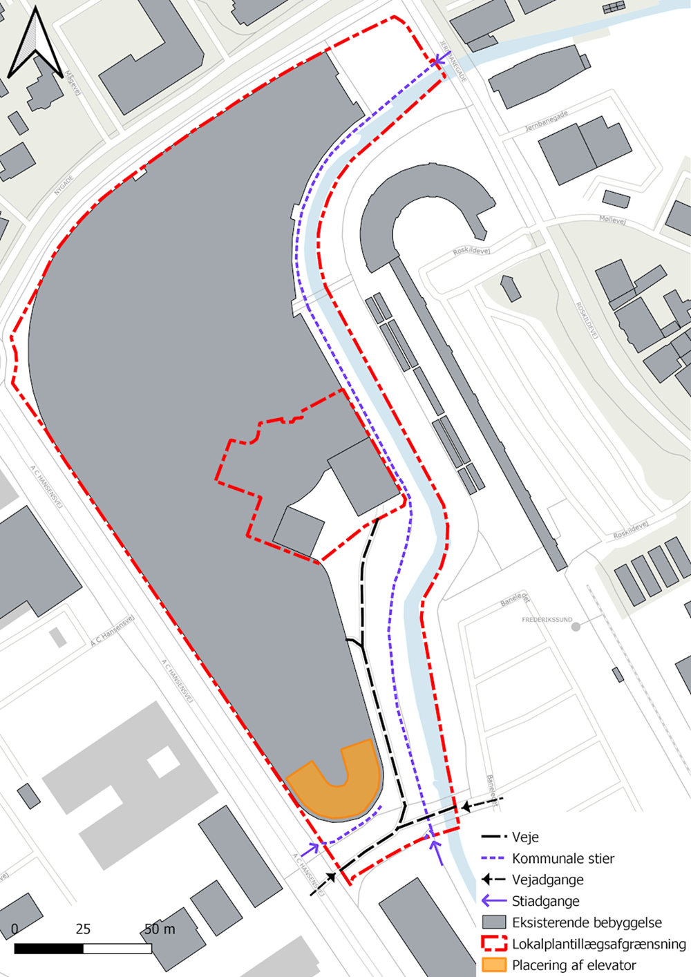 Veje, og stier indenfor planområdet samt adgange til planområdet