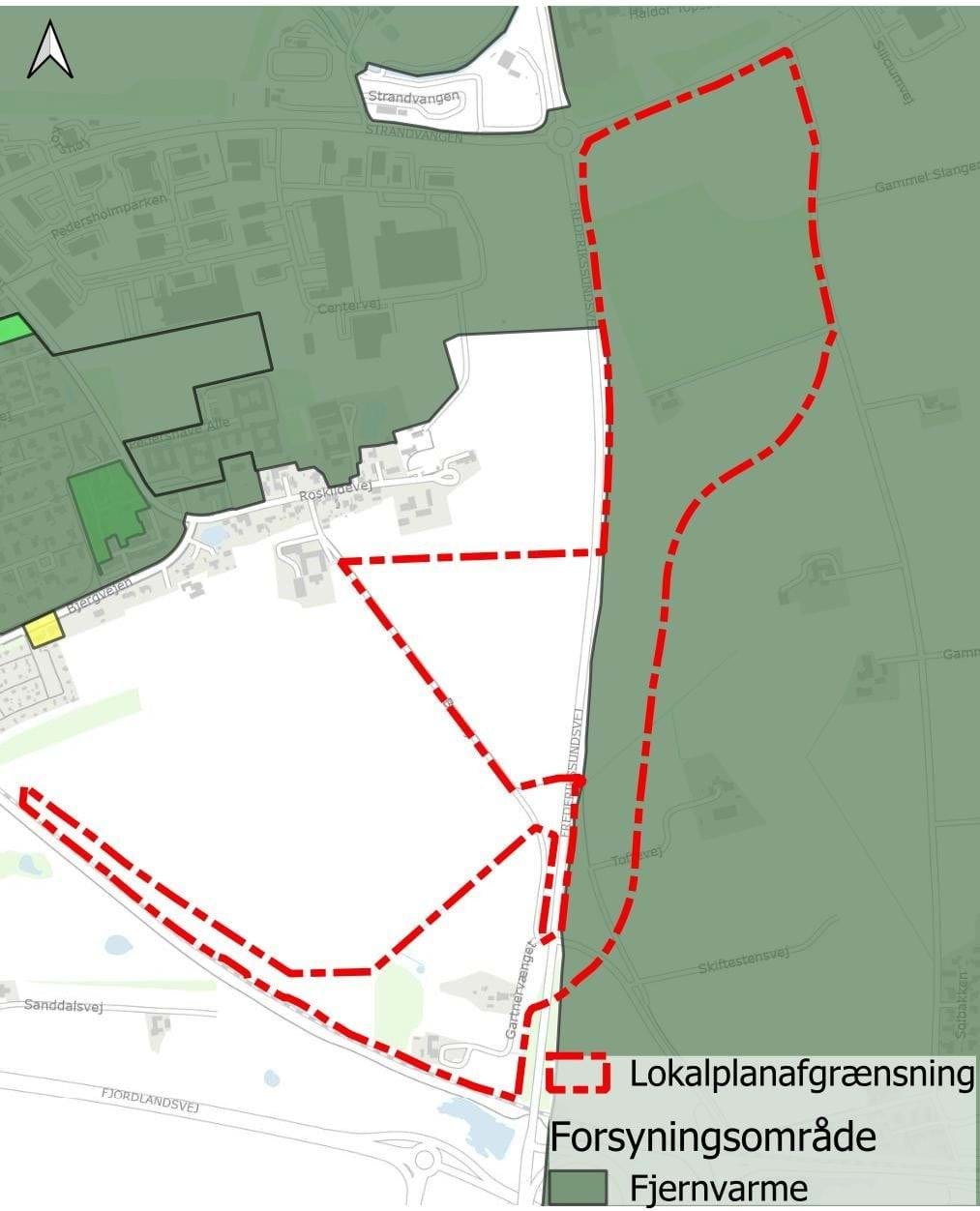 Fjernvarmeområdet inden for lokalplanafgrænsningen