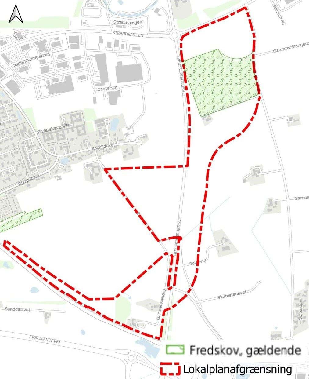 Fredskovsareal på 8 ha inden for lokalplanområdet.