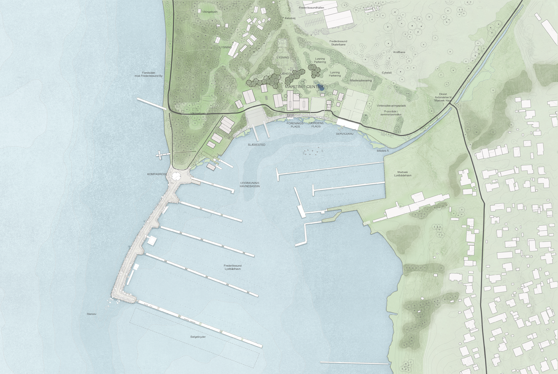 Illustrationsplan der viser hvordan lokalplanen muligheder kan udnyttes